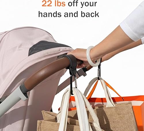 Miniatura 3 de Ganchos para cochecito con soportes de silicona para botellas, paquete de 2 clips de mosquetón de aluminio resistentes y 2 agarres universales de