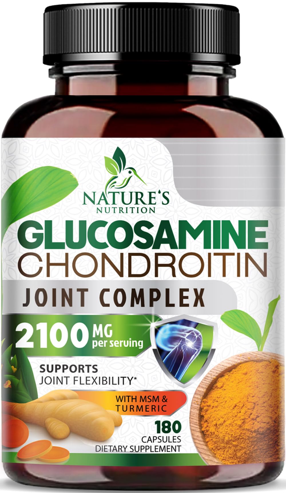 Glucosamine Chondroitin MSM 2100mg - 3x Strength Joint Support Supplement for Joint Mobility & Comfort For Men and Women, Glucosamine Supplements Complex with Turmeric & Boswellia - 180 Capsules