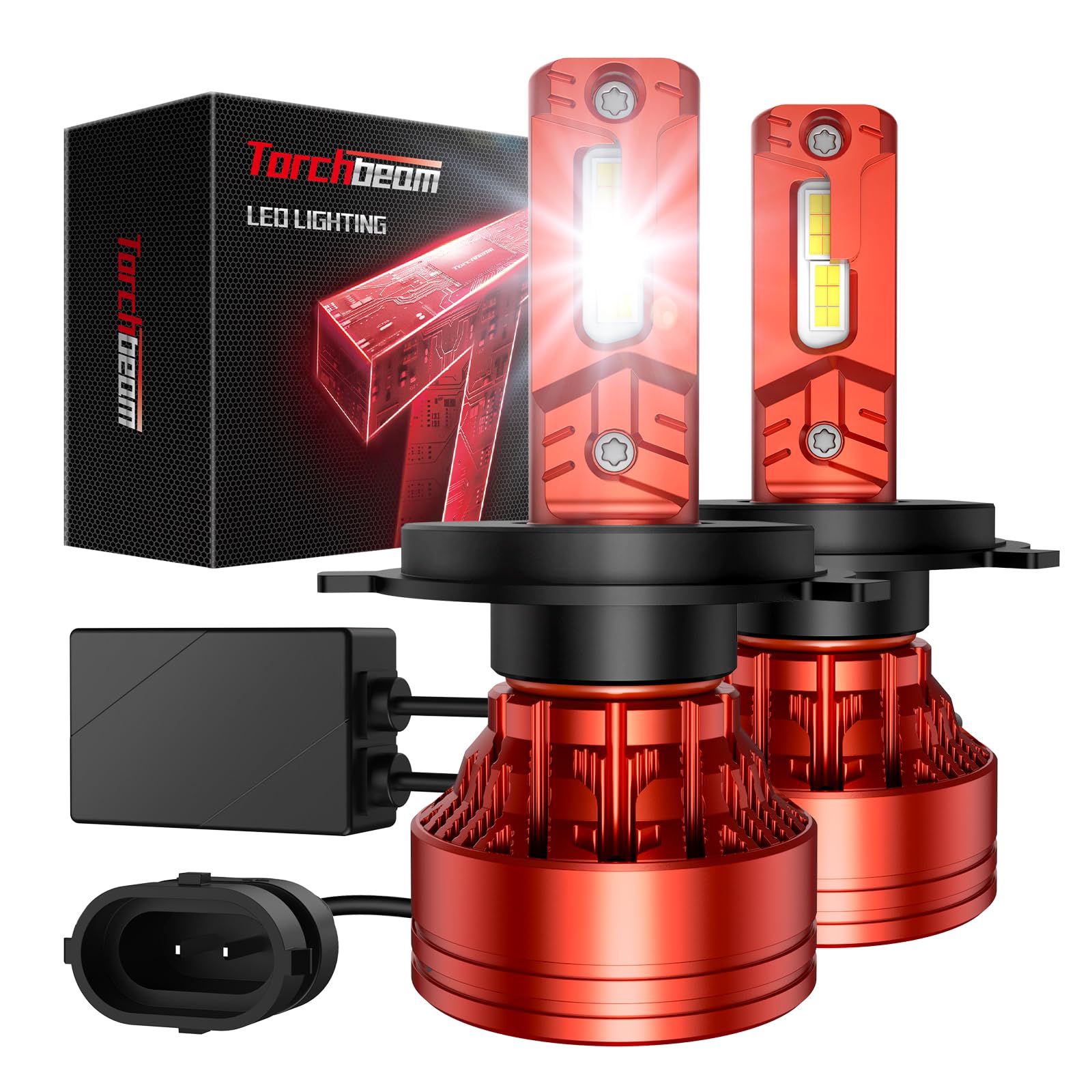 Torchbeam T8 H4/9003 LED Bulbs Kit, 90,000 LM 10X Brightness, Plug and Play, 6500K Cool White, 80,000+Hrs Lifespan With 13000RPM High-Speed Fan And Dual Copper Heat Pipes, Pack of 2