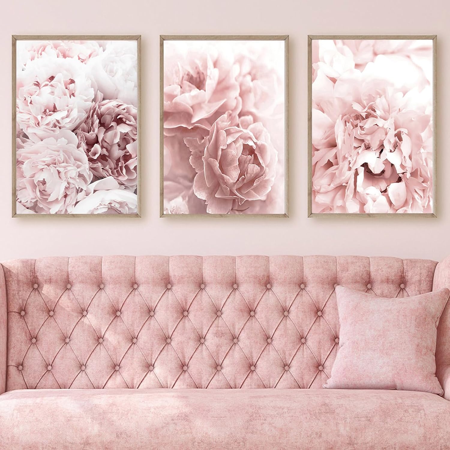 BACKYMRART Modern Flower Art Prints Pink Peony Poster Light Pink Rose Wall Art Peony Roses Art Canvas Painting Girls Bedroom Decor Flowers Canvas Wall Art for Living Room Decor 16x24in3 No Frame Pink,Rose 16x24inx3 Unframed