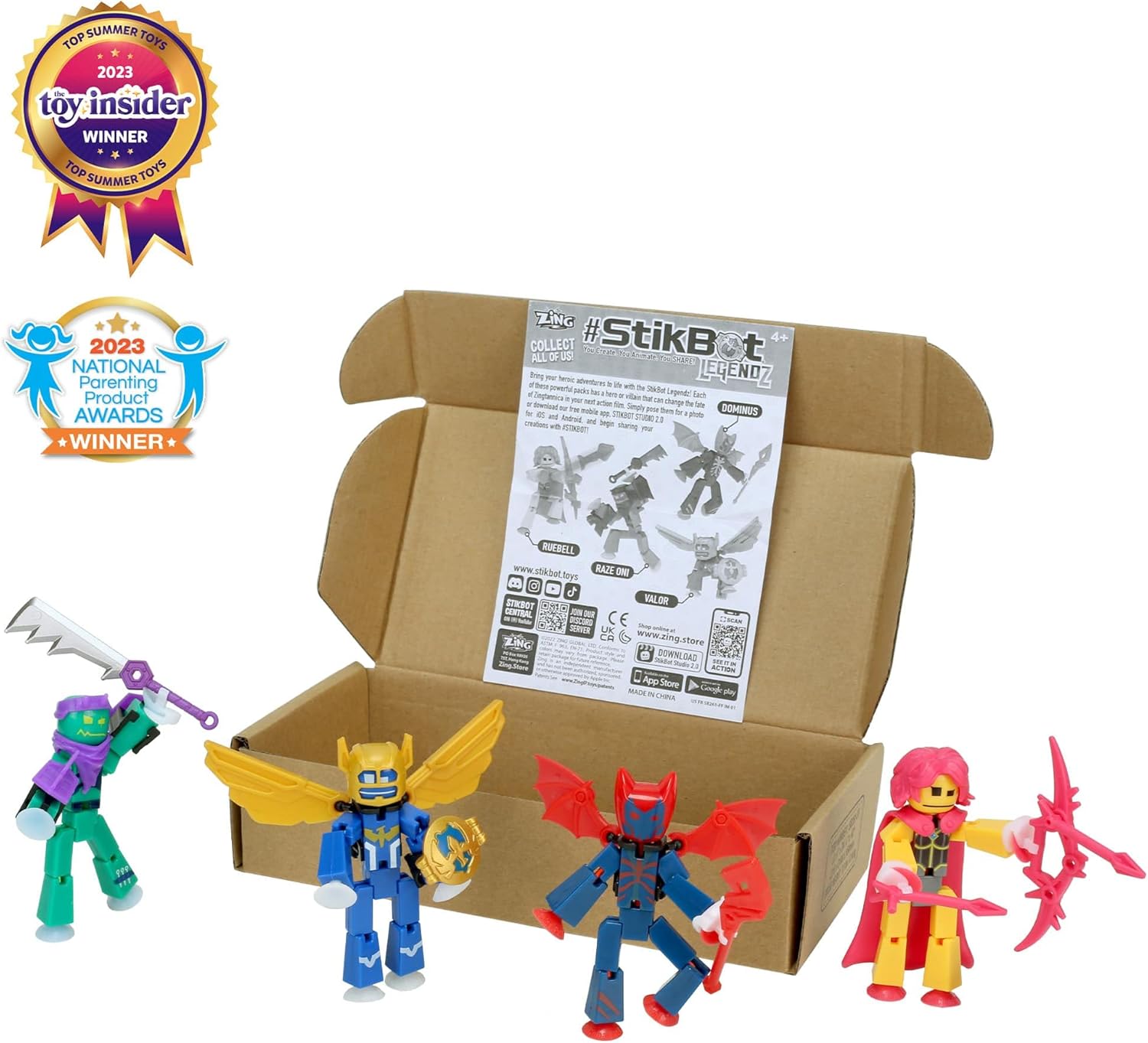 Zing StikBot Legendz Series 1 - Includes Valor, Ruebell, Dominus and Raze Oni - Collectible Action Figures and Accessories, Stop Motion Animation, Ages 4 and Up