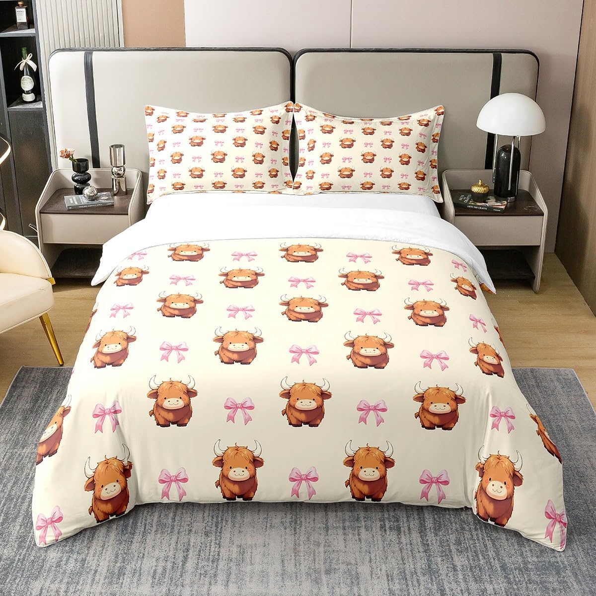 Highland Cattle Bowknot 100 Nature Cotton Duvet Cover Twin