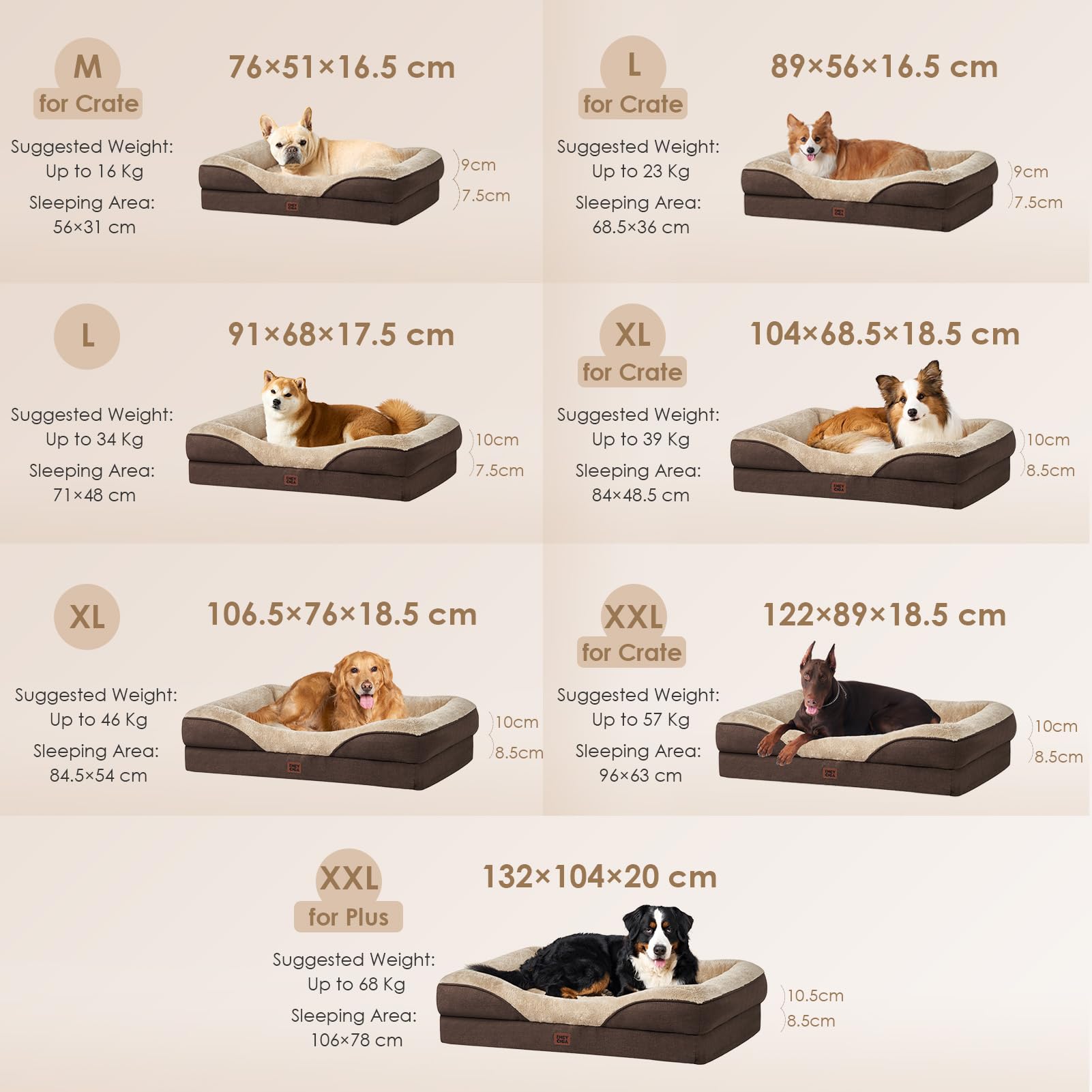 EHEYCIGA Memory Foam Cuccia Cane Interno Taglia Grande XXL, Impermeabile Divano per Cani Sfoderabile e Lavabile, Letto per Cani con 4 Bordi Rialzati, Marrone, 122x89x18.9cm