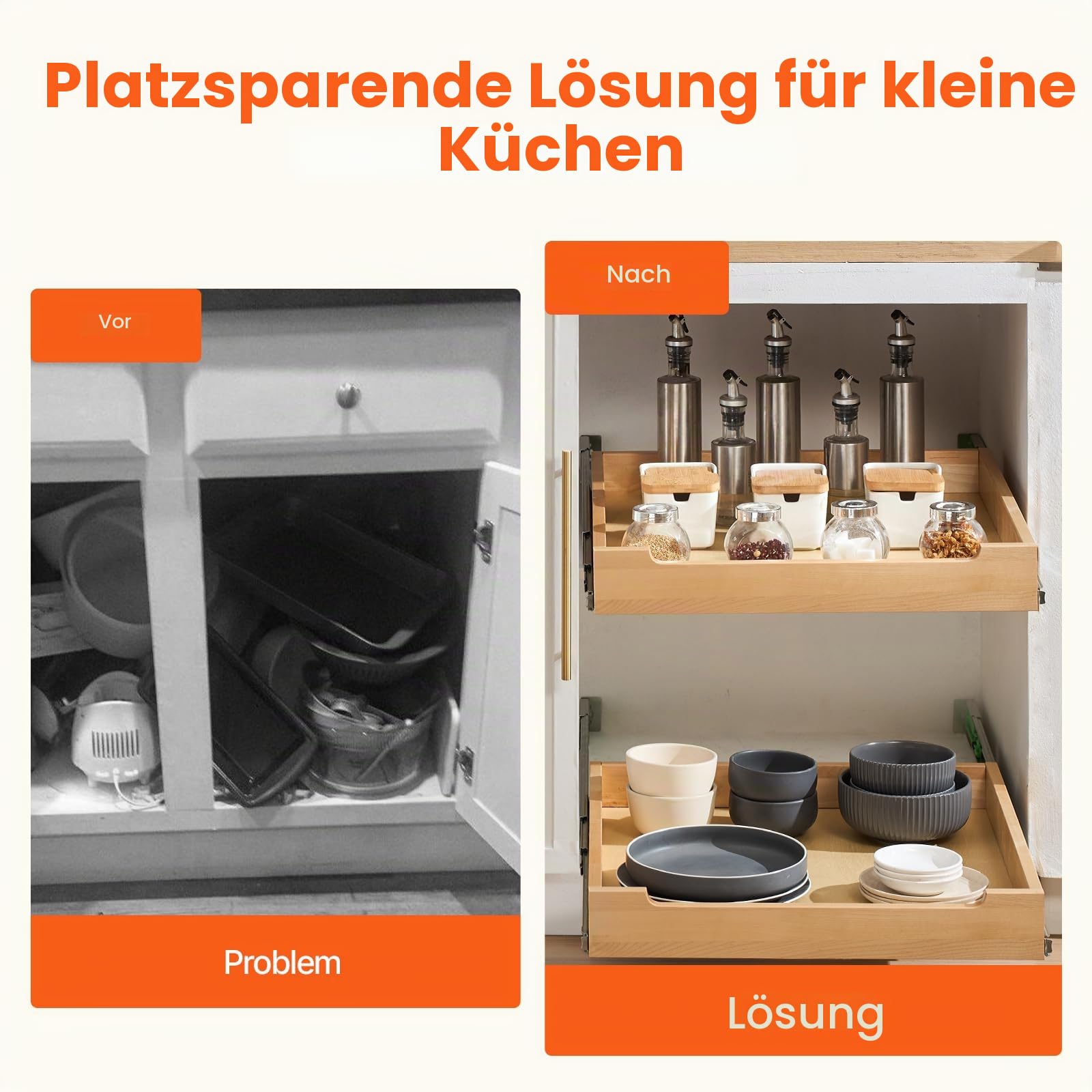 VEVOR Ausziehbarer Schrank-Organizer Schrankschublade Regal (508 x 533 x 76 mm) mit sanftem Schließmechanismus, Holz-Schiebeschublade Unter- und Seitenmontage, für Küche Speisekammer Badezimmer