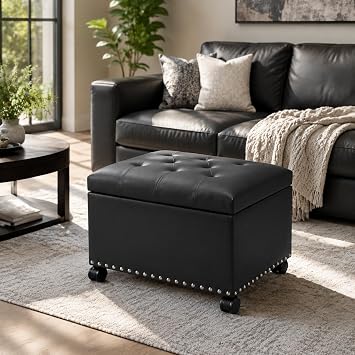 Leather Ottoman with Storage Small Storage Ottoman with Wheels
