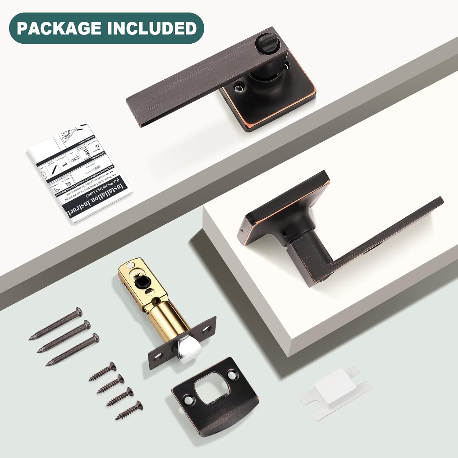 GOBEKOR 5 Pack Oil Rubbed Bronze Door Handle Interior Door Levers Privacy for Bedroom Bathroom Square Door Handles Keyless Straight Levers