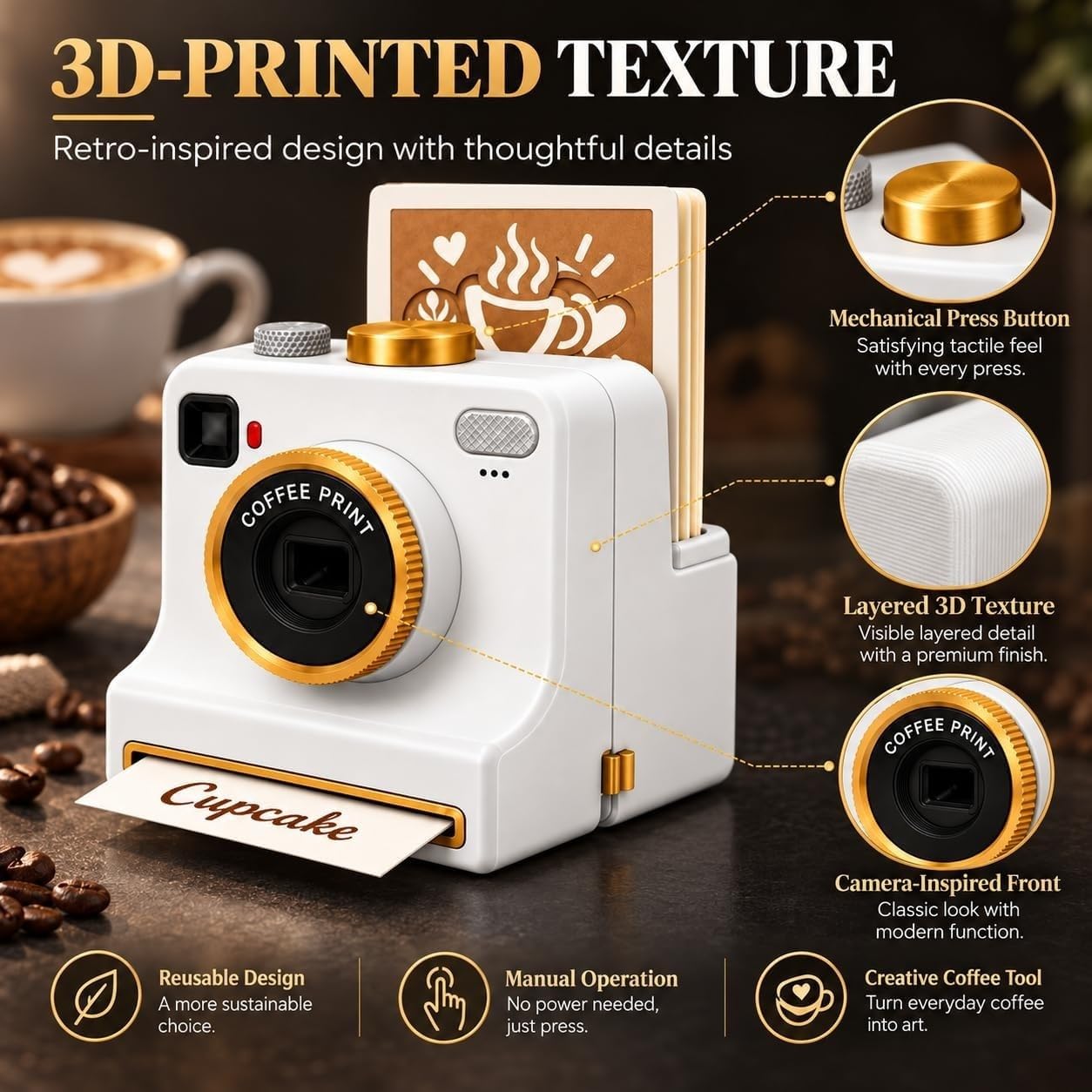 Appareil Photo pour Latte Art Imprimé en 3D Imprimante