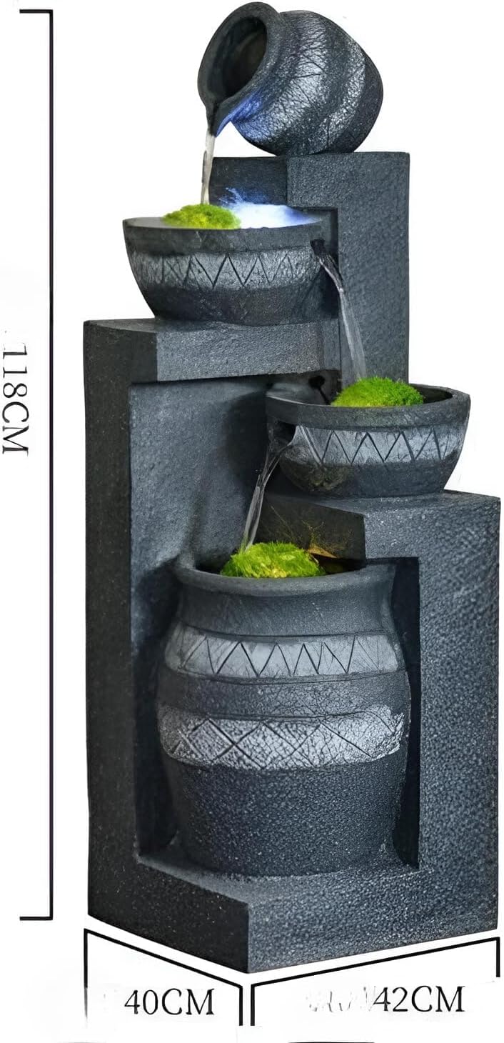 Free 10PCS Crystals+4.9 ft Clay Pot Simple Flowing Water Fountain Floor-Standing Decoration Living Room Office feng Shui Wheel Landscape Decoration Opening Gift(40 * 40 * 118cm+Gray)