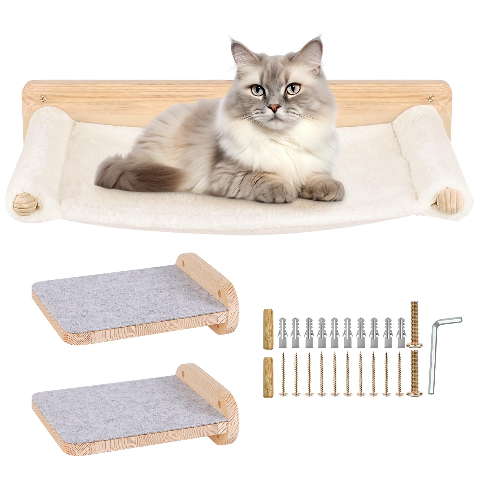 Katzenhängematte zur Wandmontage, Katzenhängematte, Stabiles Kängematten Katzen Wand bis zu 35kg, Kletterwand Katzen, Katzenbett zum Schlafen und Ausruhen -61 * 40 * 15cm – weiß