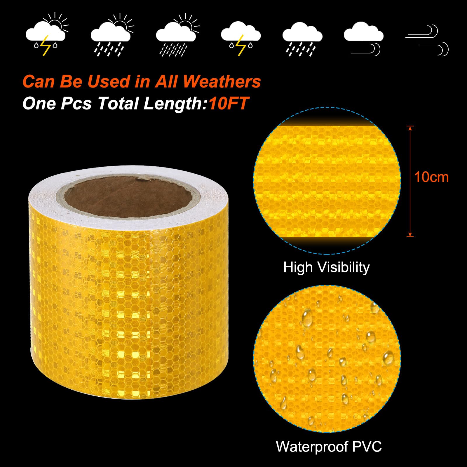 PATIKIL Reflectante Cinta, 4" x 50 Pies Impermeable Adhesivo Alta Visibilidad Advertencia Seguridad Cinta Externa Accesorios Conspicuos para Autos Camiones, Amarillo