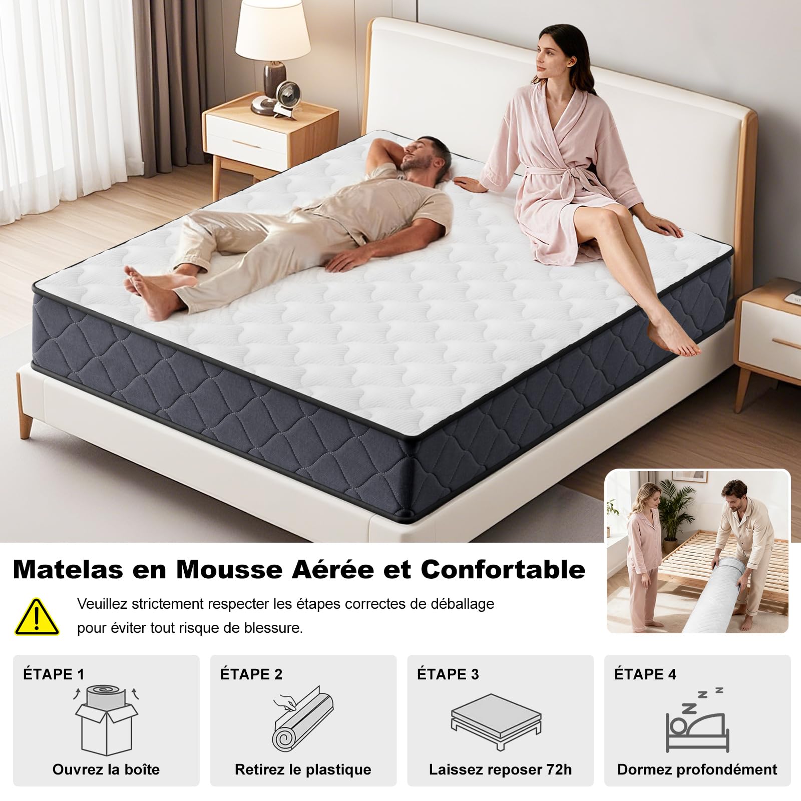 DEWINNER Matelas 140x190 | Matelas en Mousse à Mémoire de Forme | Epaisseur 22CM | Confort Ferme | Matelas 2 Personnes | CertiPUR-US & Oeko-TEX | Respirant, Anti-acariens | Dormez l’Esprit Tranquille