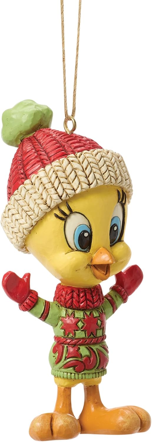 Enesco Looney Tunes by Jim Shore Tweety Bird Dressed in Winter Clothes Hanging Ornament, 4.02 Inch, Multicolor