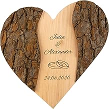 Holz Herz mit Gravur | Personalisiert mit Wunschdatum und Namen | Ringe | Hochzeitsgeschenke für Brautpaar | Geschenk zum Jahrestag für ihn | Besondere Geschenkidee zum Hochzeitstag