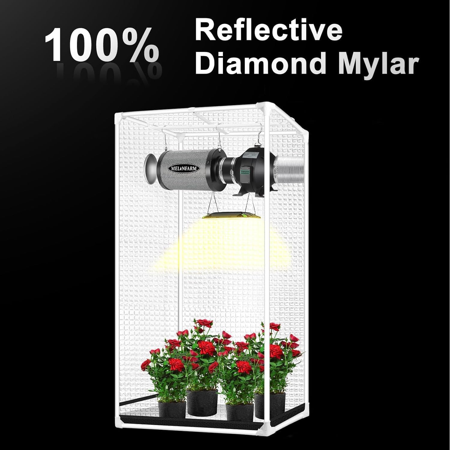MELONFARM 32"x32"x63'' Grow Tent, High Reflective 600D Diamond Mylar Canvas with Observation Window and Floor Tray for Hydroponic Indoor Plant Growing