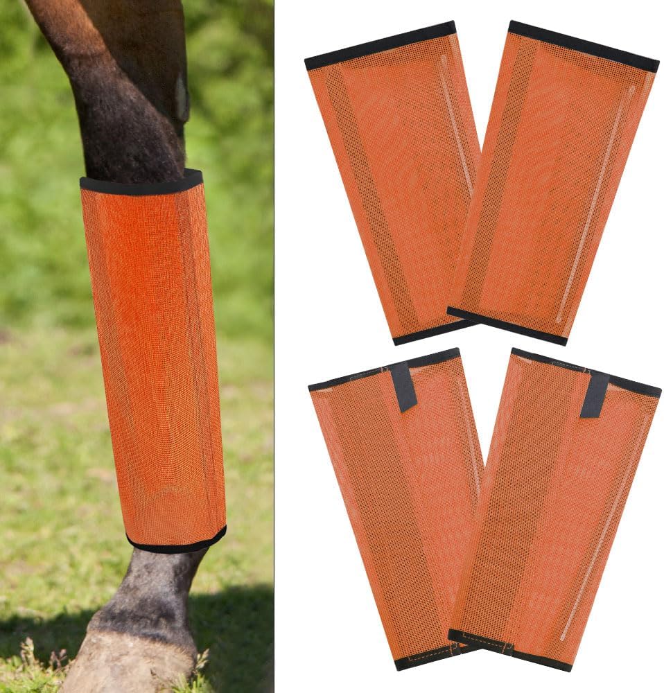 Horse Fly Boots Loose Fitting UV-Protective Fly Leggings Breathable Mesh Stay-on Design Protect Horse Legs Reduce Stomping Set of 4 (Blue)