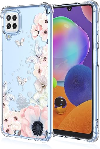 for Samsung M62, Galaxy F62 Phone Case with Clear Floral and Butterflies Pattern,Shockproof Protection Soft TPU Case for Samsung Galaxy M62Pink Flowers/Butterflies