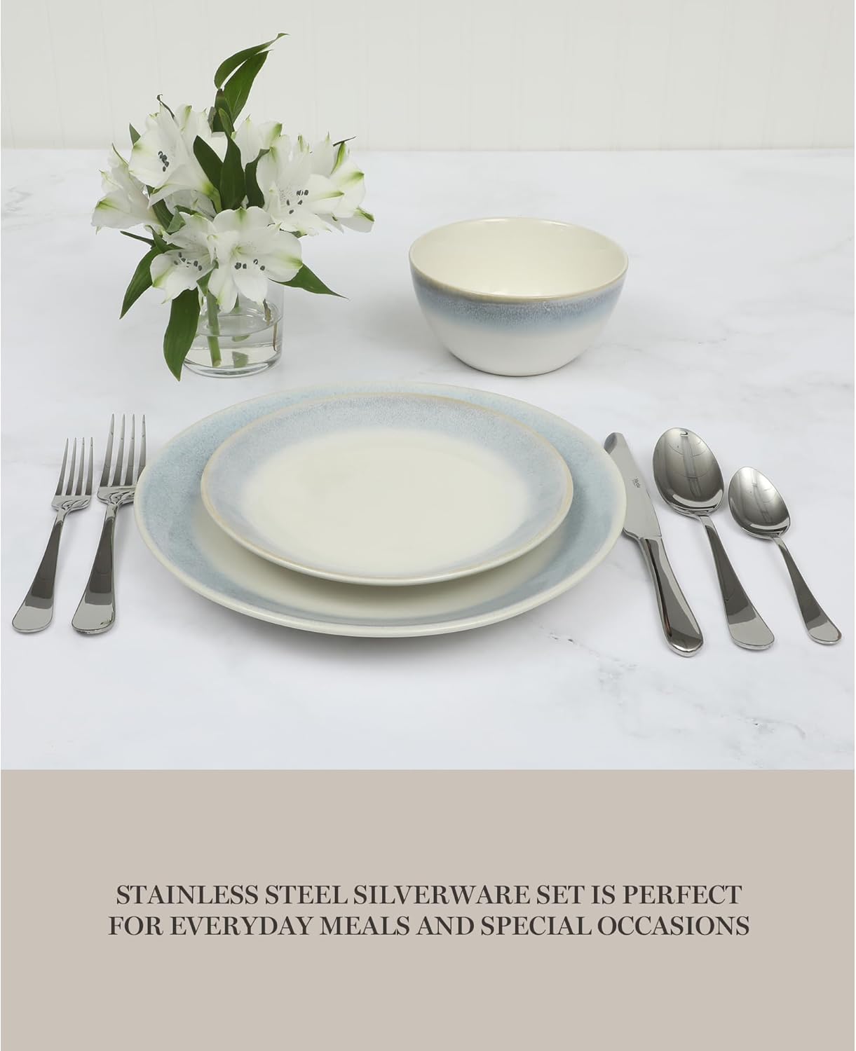 Martha Stewart Alness 20 Piece Mirror Polish Flatware Silverware Set - Stainless Steel Utensils - Forks, Spoons, Knives