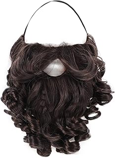Fake Beard Brown 7.8inch Curly Wizard Beard Costume with Elastic Band Realistic Fake Mustache for Cosplay Halloween(Brown)