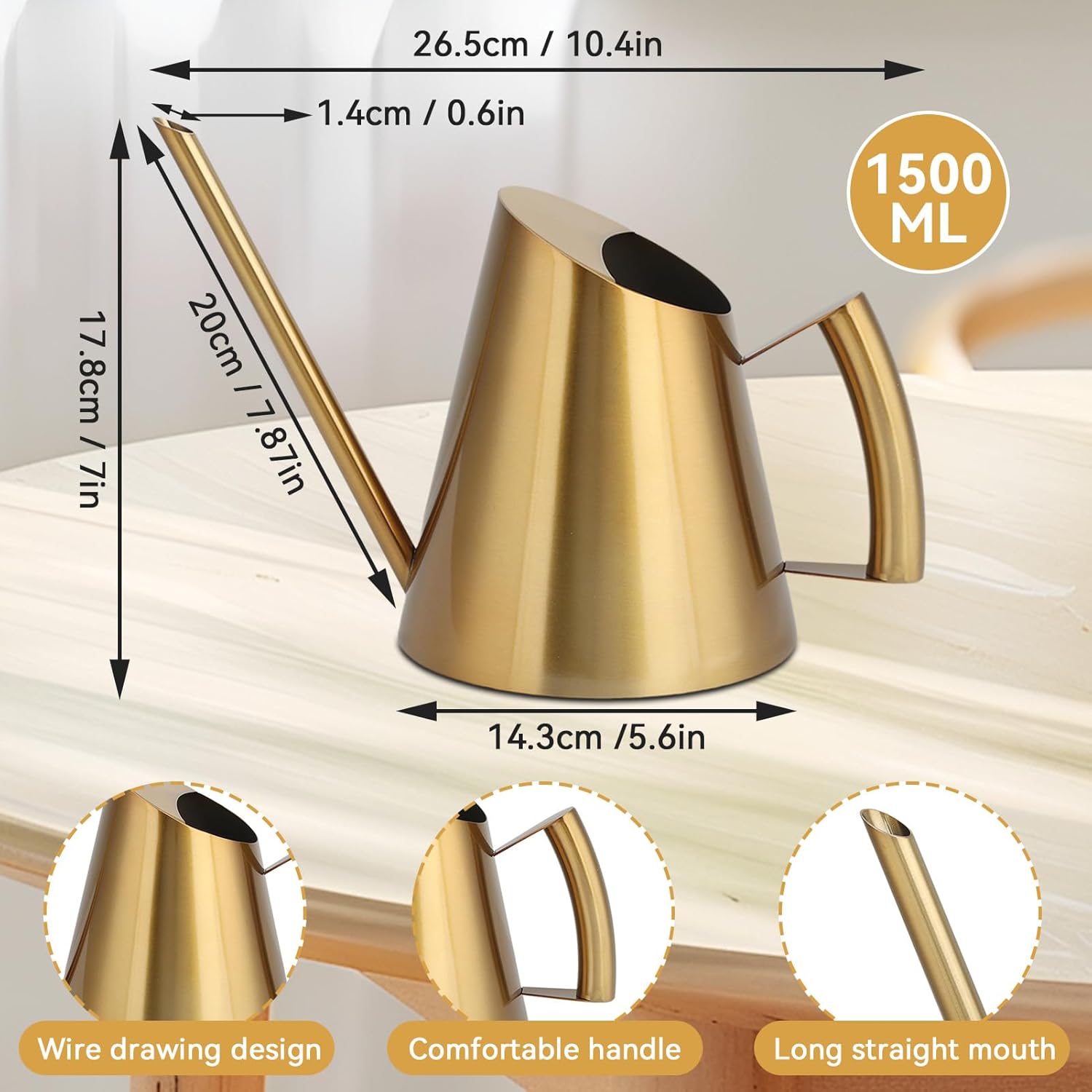 Watering Can for Indoor Plants, Metal Watering Can with Long Spout Stainless Steel Water Cans for House Plants Small Water Can for Succulent Bonsai Garden Flower(L)