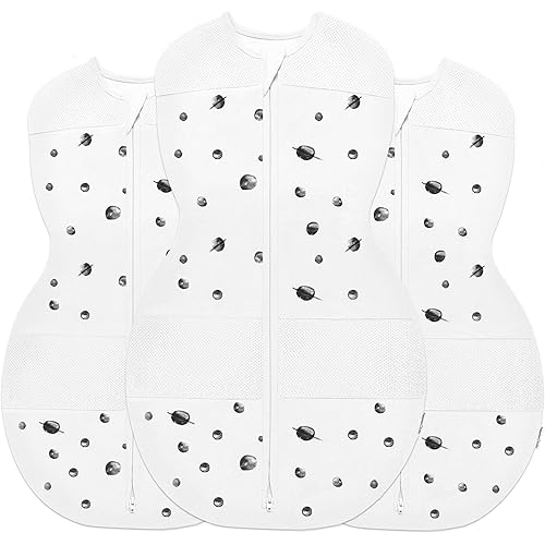 Happiest Baby Sleepea 5-Second Swaddle - 100% Organic Cotton Baby Swaddle Blanket - Doctor Designed Promotes Healthy Hip Development - 3-Pack Newborn Bundle (Ivory Planets, 2 x Small, 1 x Medium)