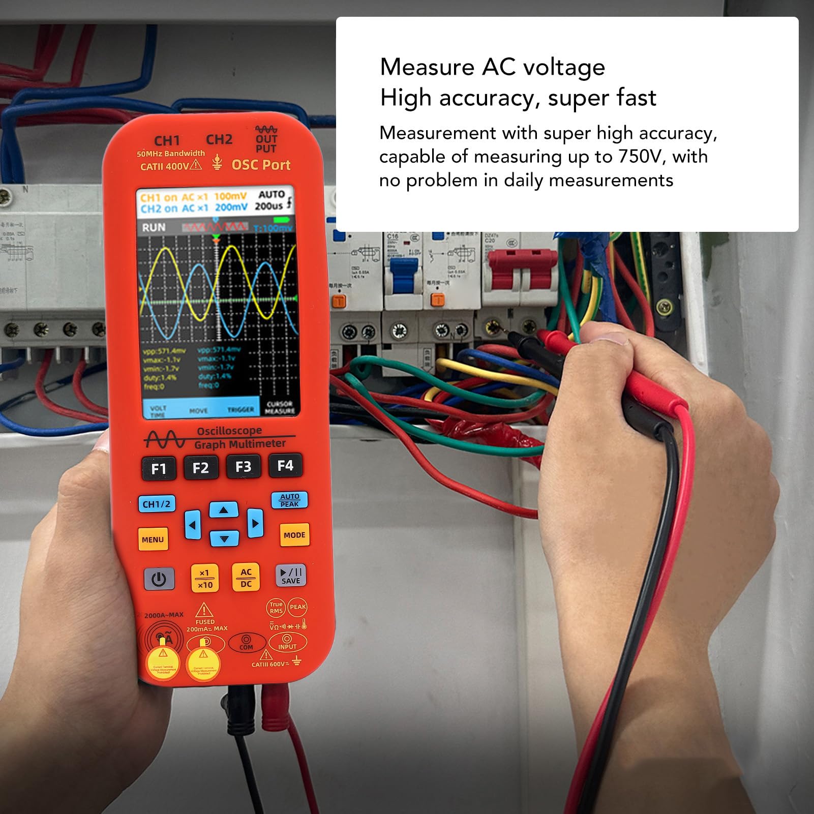 Handheld Oscilloscope Multimeter 3.98 inch TFT Screen Double Channel Dual Mode Display Shock Proof Design Generator for Electronics