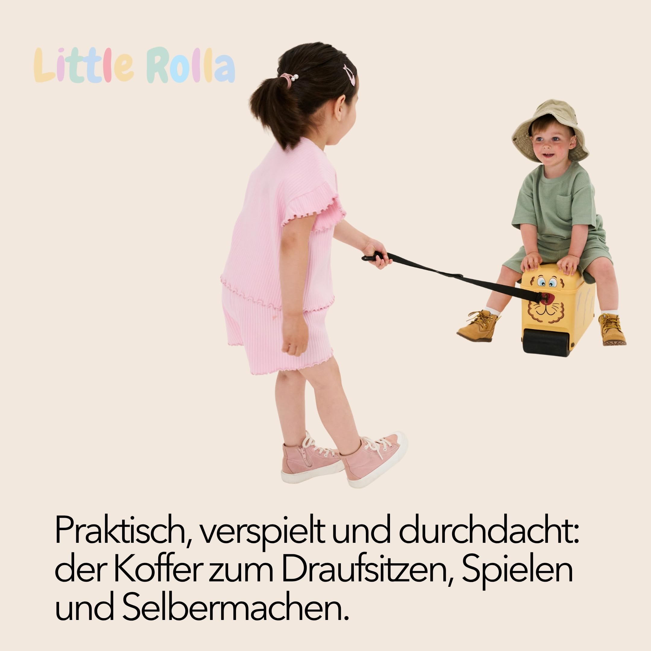 Kinderkoffer – Aufsitzkoffer & Handgepäck für Kinder 2–7 Jahre | 16L Ride-On Koffer mit abschließbarem Deckel, Tragegurt & Tablett – Reisekoffer zum Ziehen & Draufsitzen (Löwe)