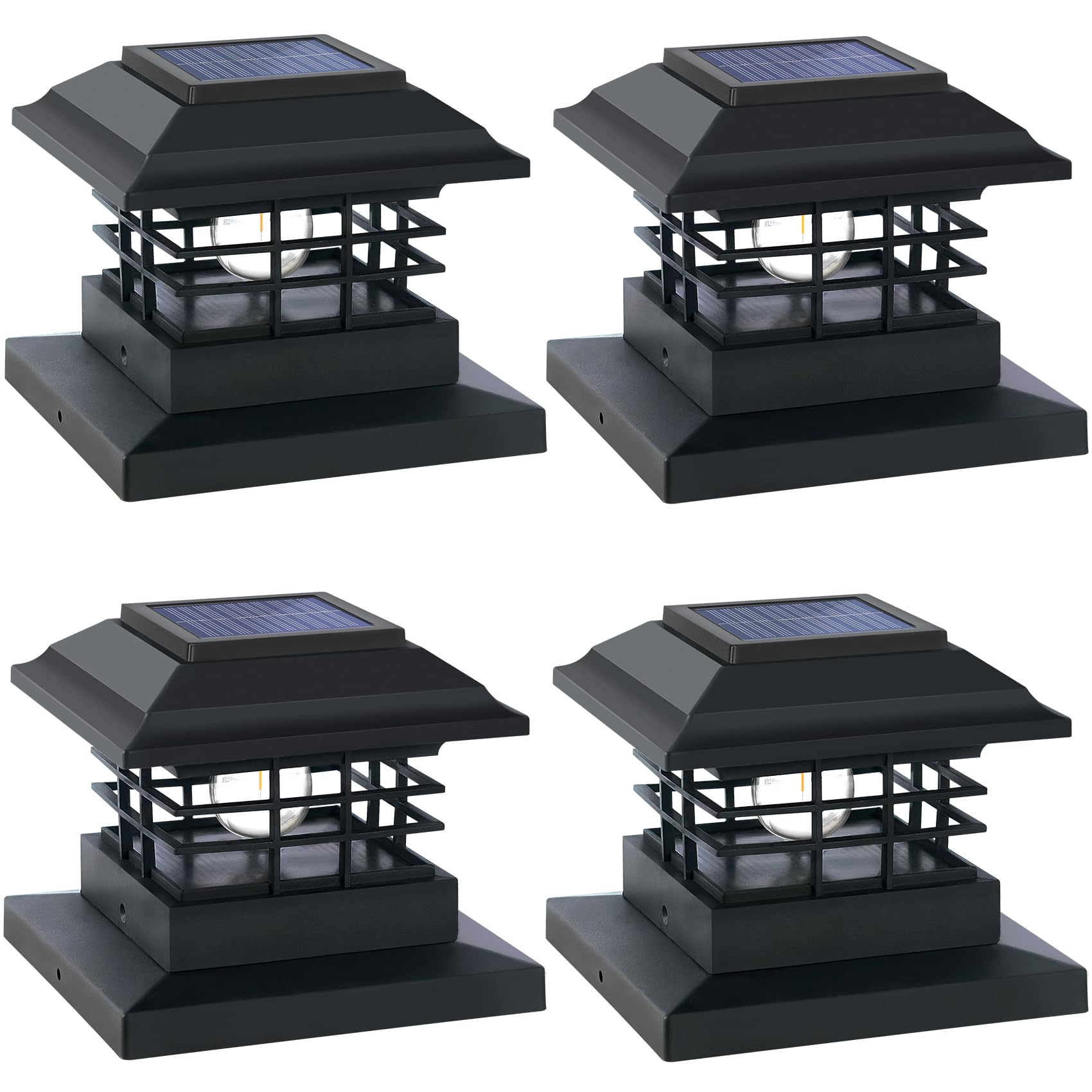 PASAMIC 4 Pack Solar Post Cap Lights Outdoor, Fence Post Solar Lights, IP44 Waterproof Fence Lighting Solar Powered Decor for Garden Deck Patio, Fit 4x4, 5x5 or 6x6 Wooden Posts