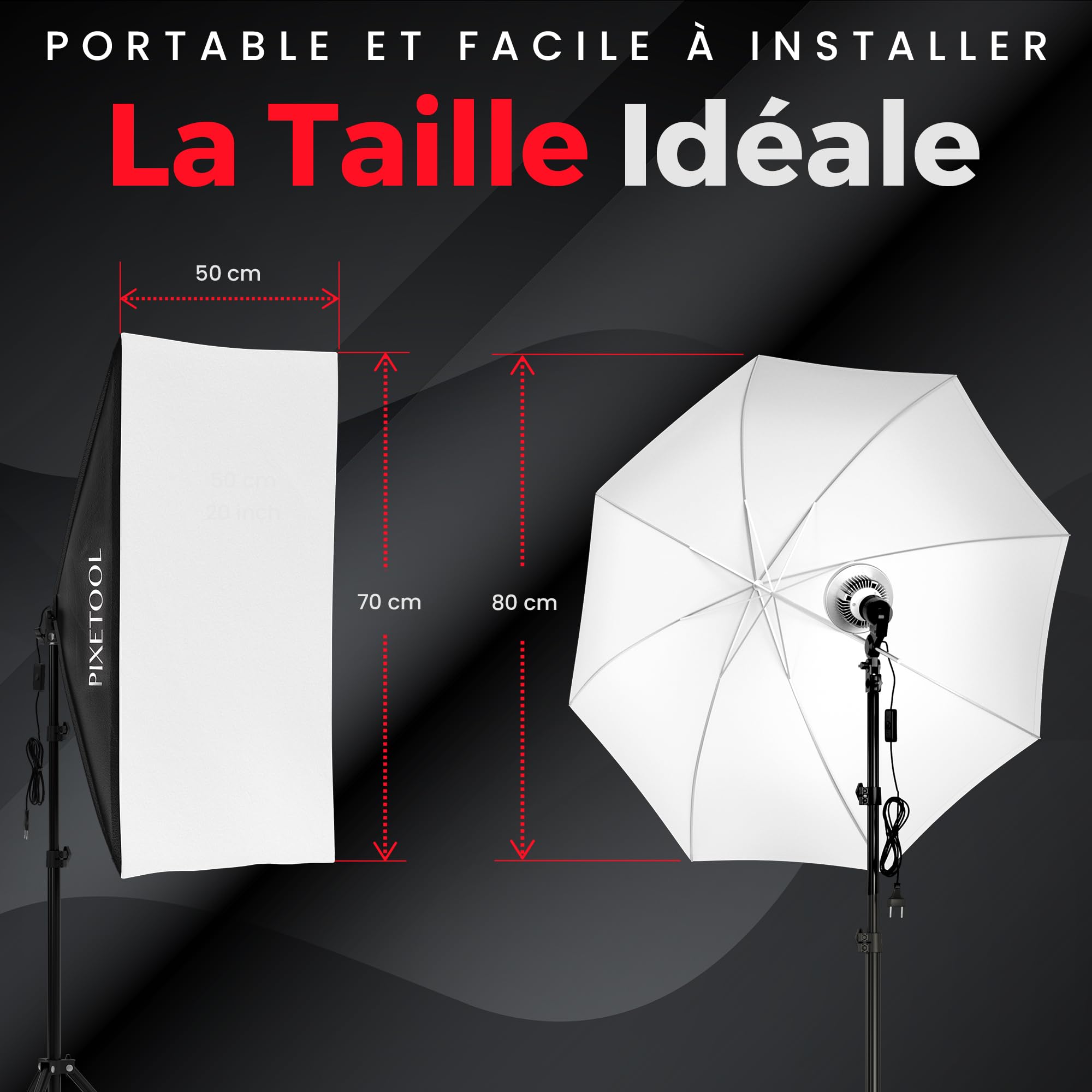 Softbox Kit Studio Photo et Éclairage - 2 Softbox 50x70 cm, 2 Parapluie Photographie, 2 LED Lampe Photo 4800 Lumens 3000-6000K - Eclaraige Light - Lumiere Video Streaming Gaming