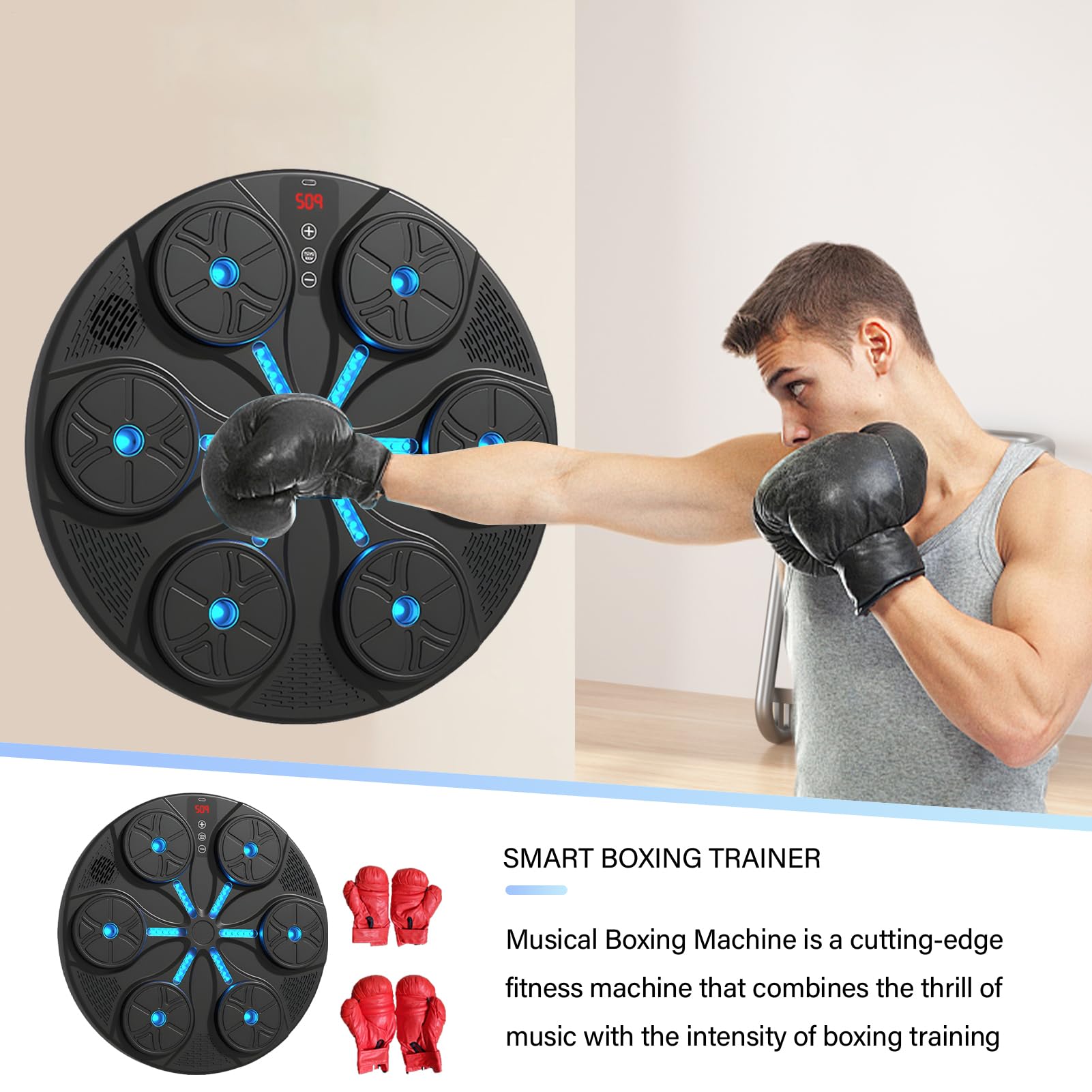 Macchina da boxe musicale – Macchina da boxe da parete, macchina da boxe intelligente Bluetootth, design elegante, attrezzatura per esercizi di boxe per palestra, soggiorno, area di lavoro, Bedro