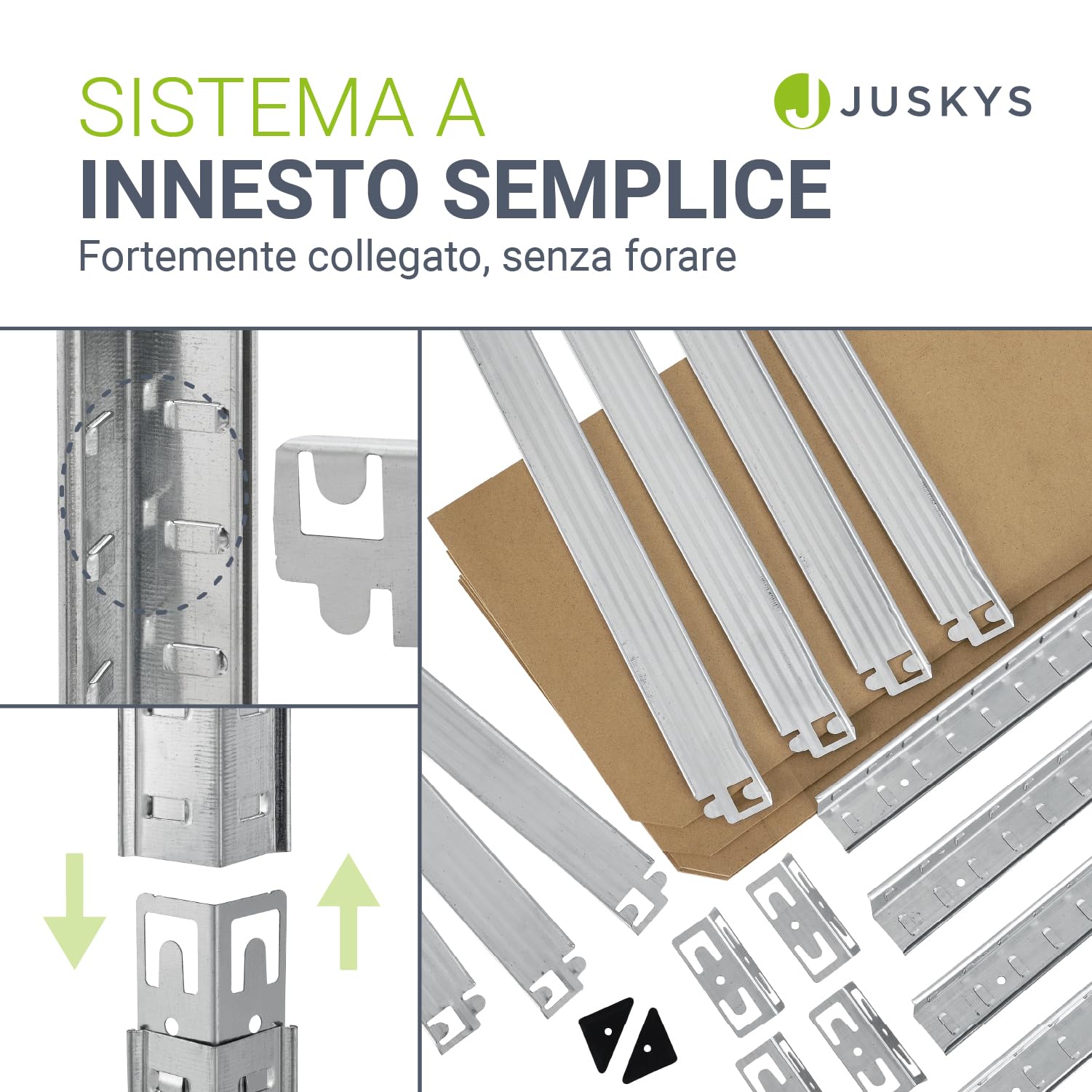 Juskys Set 2 scaffali Easy 160x80x40cm (AxLxP) | 640kg di portata | 8 ripiani | Scaffali in metallo per carichi pesanti Scaffali per cantine Scaffali a innesto Scaffali in metallo