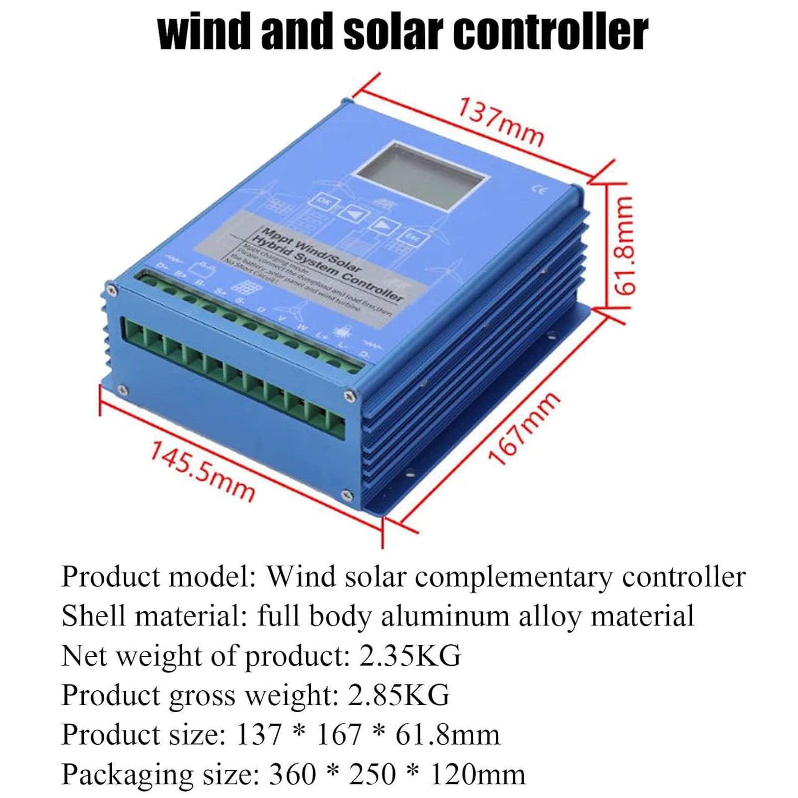 Hybrydowy kontroler ładowania słonecznego MPPT 6000 W z ogranicznikiem, regulator 12 V/24 V/48 V do turbiny wiatrowej, generatora, panelu słonecznego i oświetlenia ulicznego.