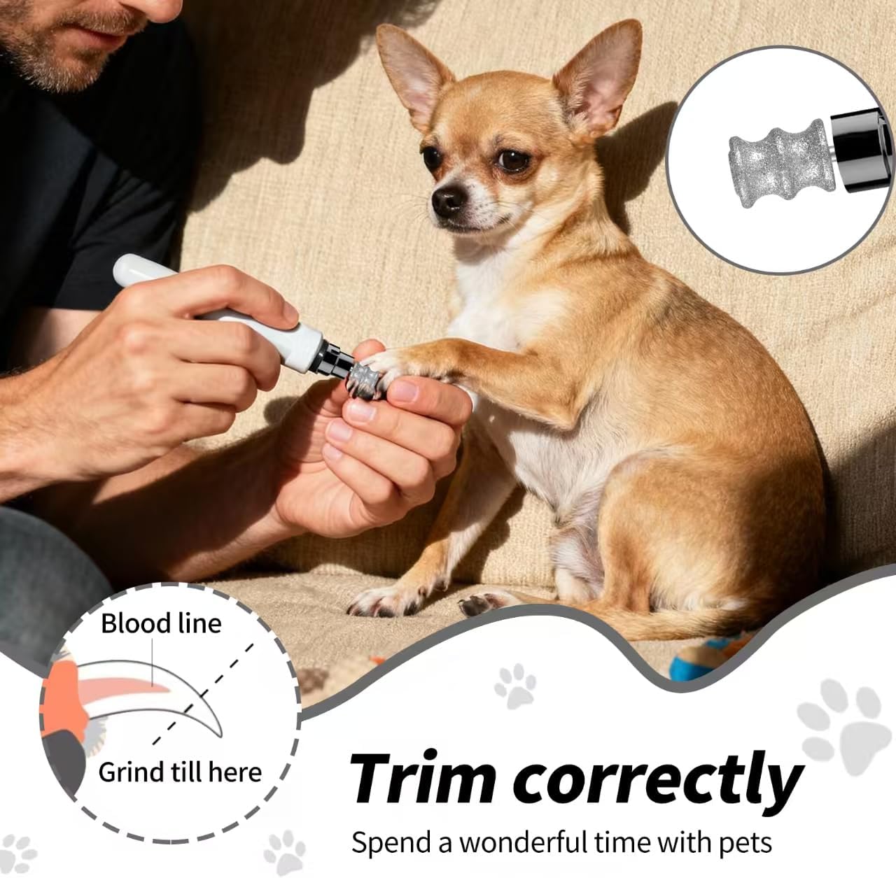 Dog Nail polishing Drill, Automatic Nail Grinder, Dog Nail polishing Tool Accessories, pet Nail polishing Accessories, 1/10 inch Nail Clippers Suitable for Small and Medium-Sized Dogs