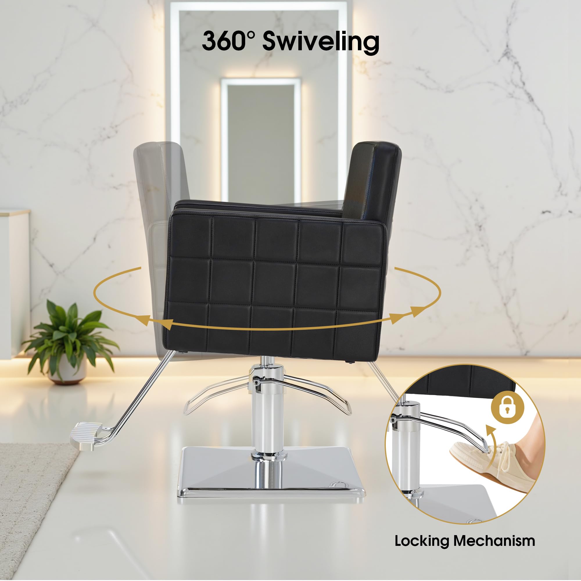 BarberPub Salon Chair for Hair Stylist 360 Degree Swivel 8821Black | PVC Leather 330 lbs Capacity Easy to Clean 360 Rotation Adjustable Height For Barbershop&Home Salon Adult product thumbnail 6