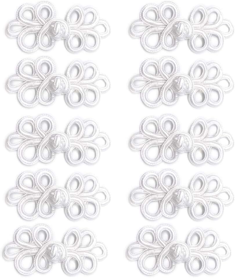 10 Pairs Chinese Knots Frog Buttons Closure Knots Sewing Buttons Fasteners for Cheongsam Tang Suit Scarf Cardigan Sweater Cloak Coats Costumes Outfit Sewing(White, W5)