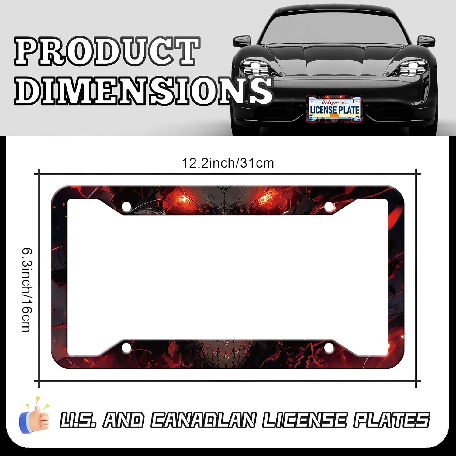 Devil License Plate Frames - 2 Pack Red Goth License Plate Holder, Aluminum Metal Rust-Proof Waterproof Car Decorative Tag Frame for Standard US 12x6 Inch image 2