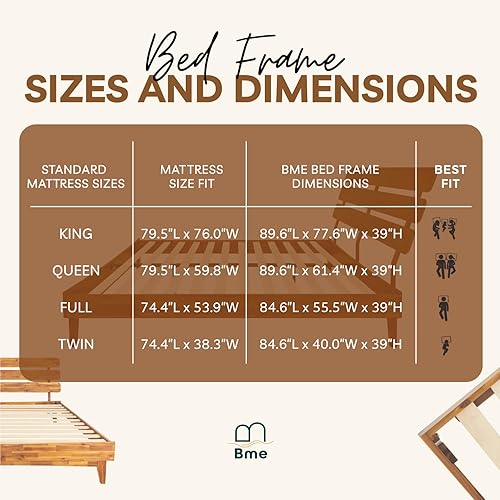 Miniatura 11 de Bme Caden - Base de cama de 15 pulgadas con cabecera ajustable, estilo retro de mediados de siglo, con madera de acacia, no necesita somier, 12