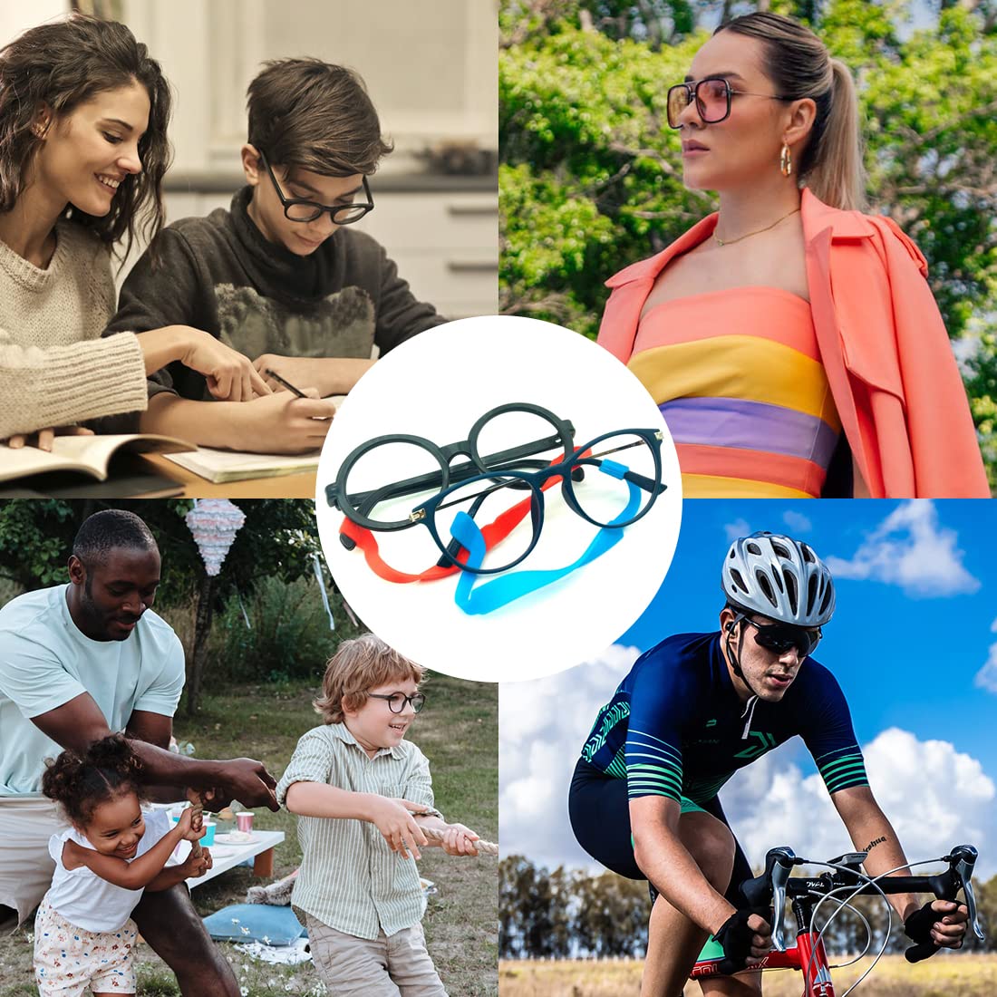LEEQ 10 Stück Silikon Brillen Riemen Brillen Aufbewahrungen Sport Antirutsch Elastische Brille Sonnenbrille Kabel Halterung für Kinder, 10 Farbe