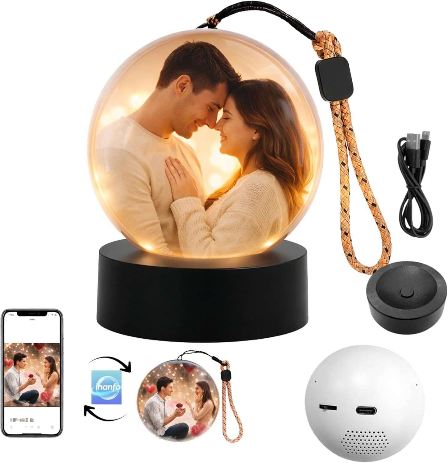 Personalized LED Memory Sphere with Photo & Video Display, WiFi & USB Smart App Control, 4GB Storage, Warm Light Crystal Ball, Unique Gift for Birthday, Anniversary, Christmas, Mother’s & Father’s Day
