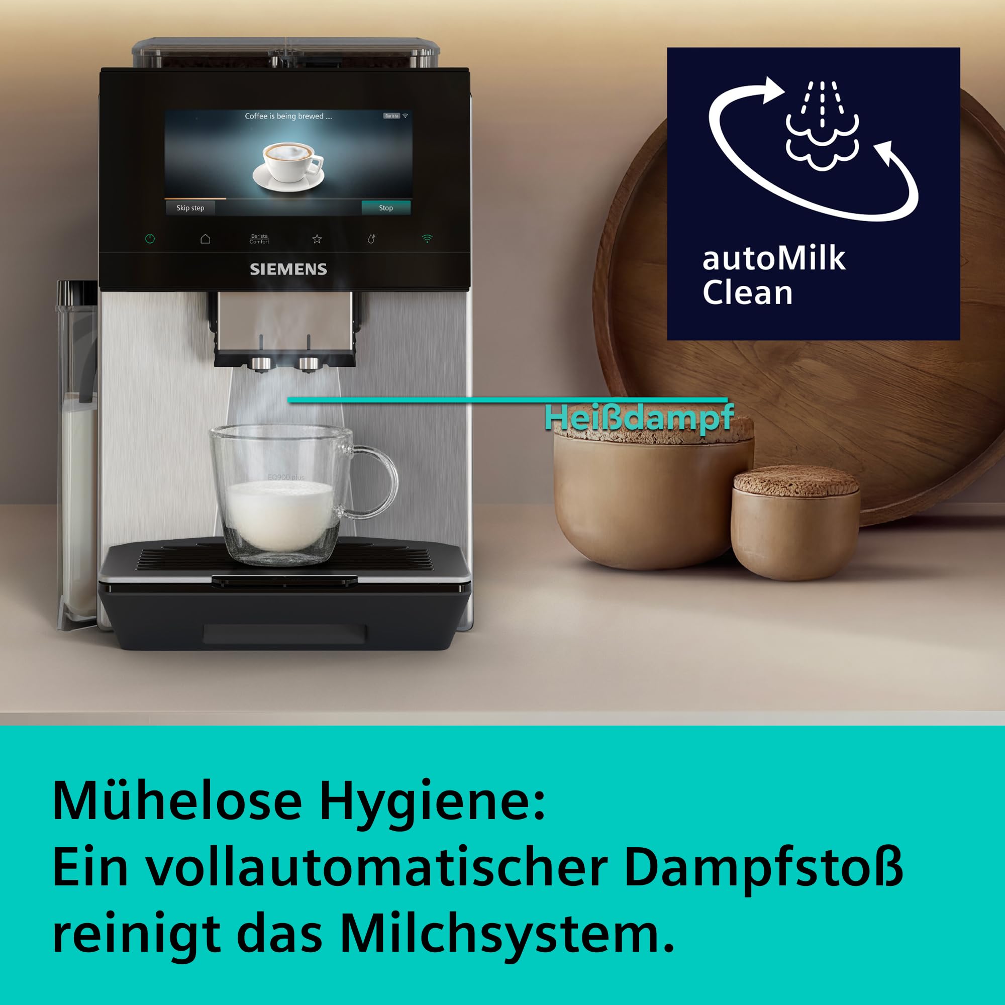 Siemens EQ900 Kaffeevollautomat iAroma, Full-Touch-Display, 2 Bohnenbehälter, Silber, TQ927E03