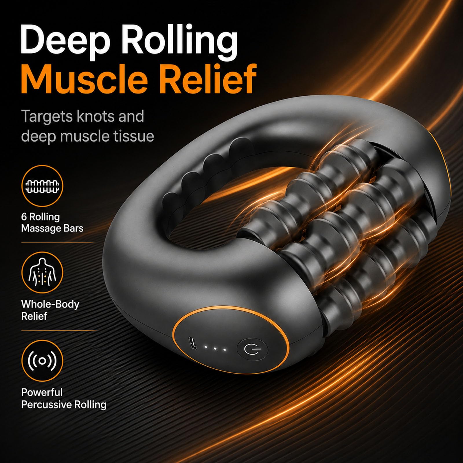 Electric Handheld Rolling Massager, 3 Vitesses, Moteur Puissant, Large Surface – Rouleau de Massage pour Le Dos, Épaules, Jambes – Masseur à Rouleaux Rechargeable