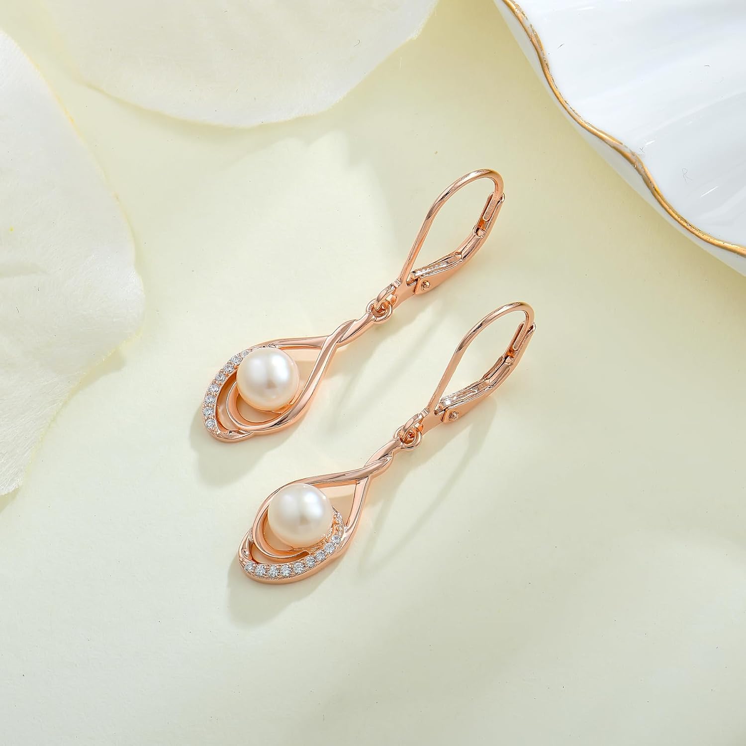 Women 925 Sterling Silver Freshwater Pearl Leverback Drop Dangle Earrings 5A Cubic Zirconia Jewelry for Her - Image 5
