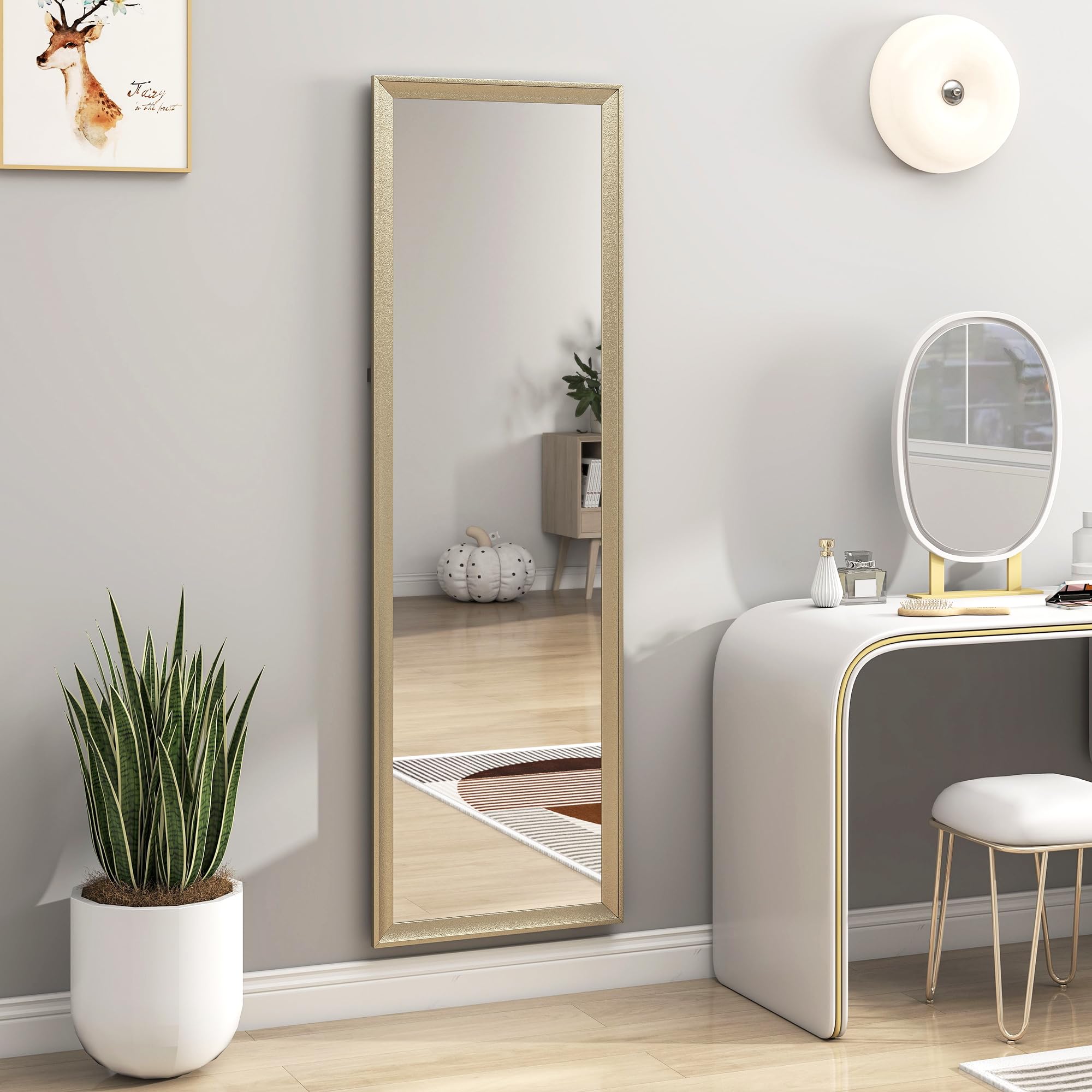 HOMCOM Ganzkörperspiegel 160 x 50 cm Rechteckig Standspiegel mit Metalloptik, Wandspiegel zum Anlehnen, Stehen, großer Spiegel für Flur, Wohnzimmer, Schlafzimmer, Gold