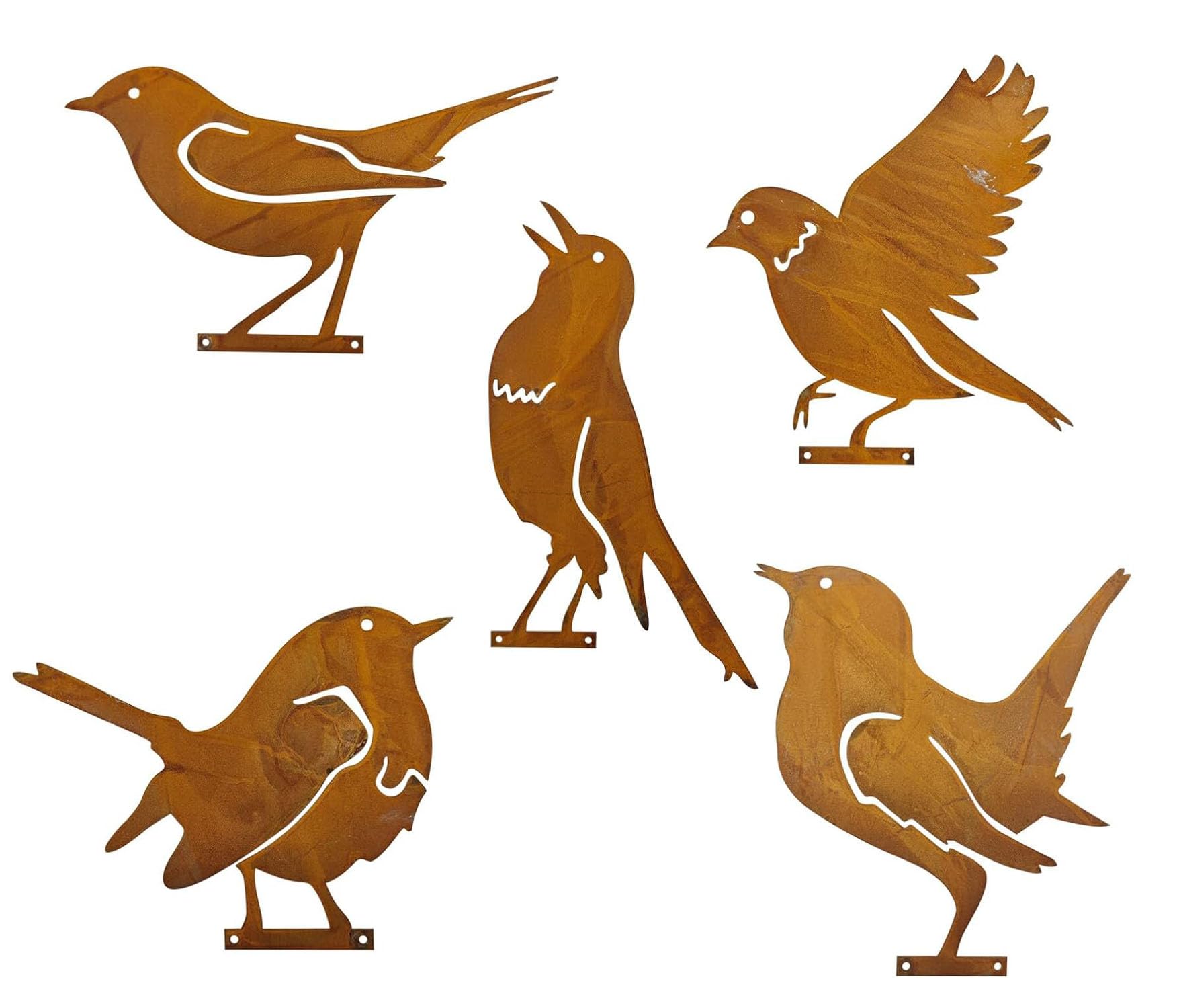 Voarge Pack of 5 Rusty Birds Decorative Rust, 5 Patina Metal Bird Stakes, Garden Decoration, Rust Look with Screw Thread