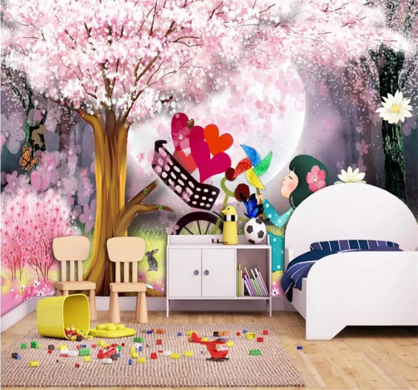 Xlming 400Cm×280Cm(B×H) Fantasy Aesthetic Cherry Blossom Trees Cartoon Characters 3D Wallpaper Luxury Silk Study Dining Feature Sofa Grey Bedroom Living Room Tv Decorative Wall-400Cm×280Cm