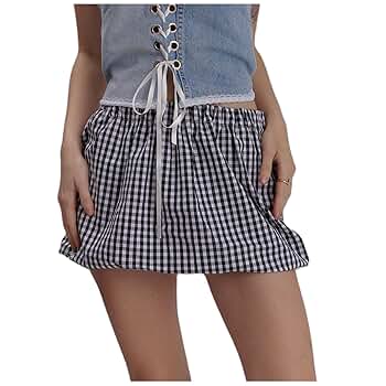 Amazon.com: Women Y2K Plaid Mini Skirt Cute Gingham Bubble