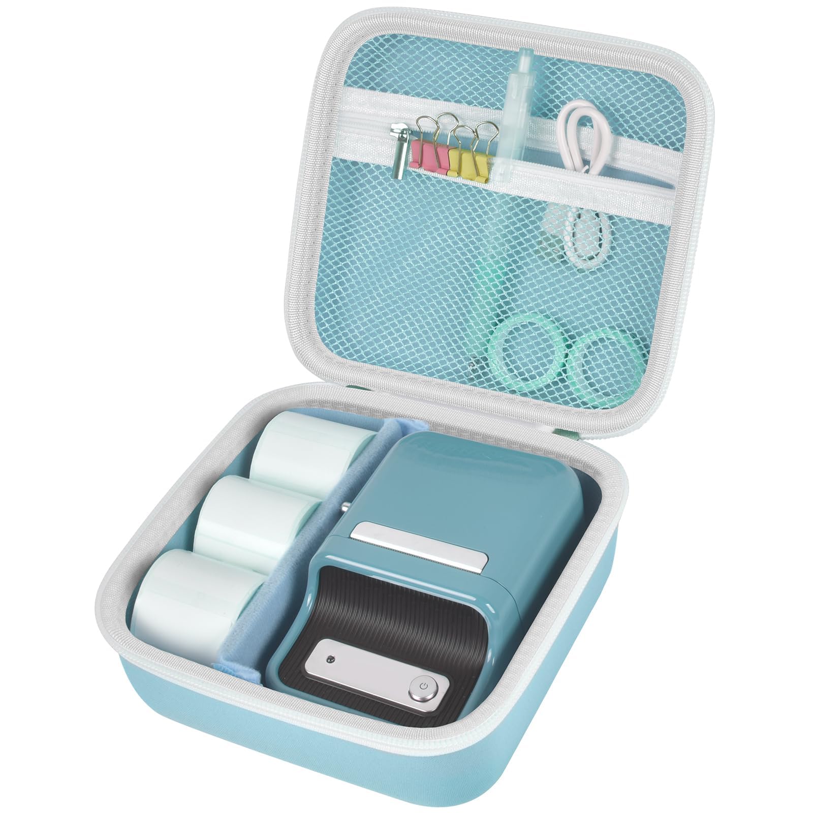 Photo 1 of [MISSING PARTS] ALKOO Case Compatible with NIIMBOT B21 / B1 Label Maker Wireless Thermal Label Printer, Holder for Inkless Label Maker & Labeling Tapes Refills, with Mesh Pocket for Cable Accessories (Blue)
