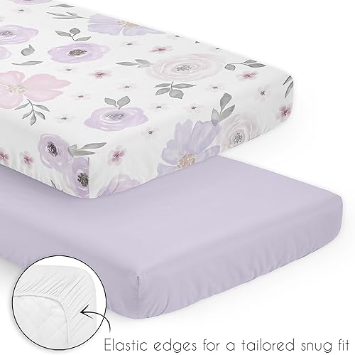 Miniatura 4 de Sweet Jojo Designs Juego de ropa de cama de cuna de bebé de color morado lavanda bohemio floral para bebé, cuarto de bebé, manta para recién