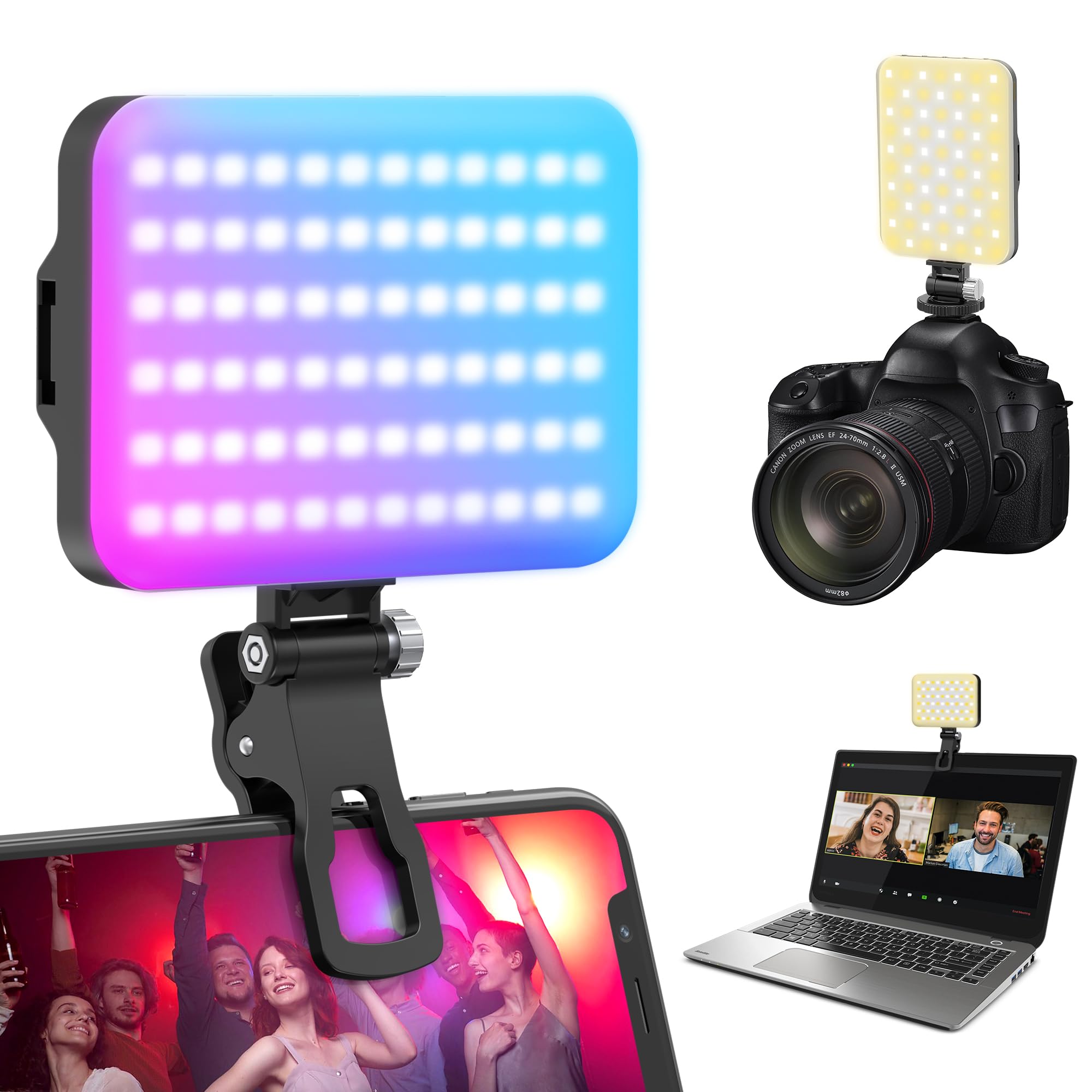 108 LED Video Light, 2500K-6500K RGB Selfie Light for iPhone-CRI 97+, 2200mAh Camera Light with 3CCT/RGB 360° Full Color/20 Lighting Effects, Portable Phone Light for Party, Photography, Streaming