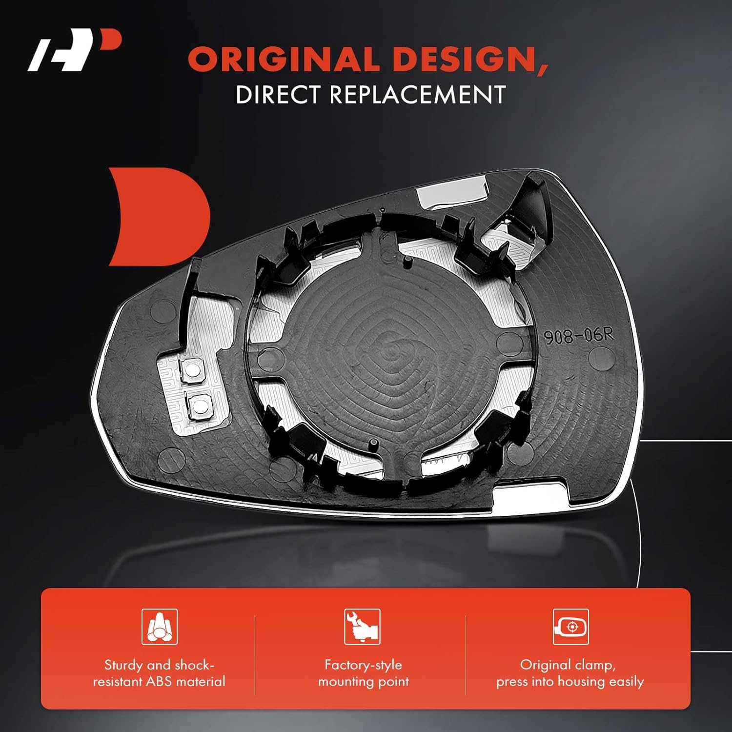 A-Premium Right Passenger Side Heated Mirror Glass with Backing Plate - Compatible with Audi A3 2015-2020 - Exterior Side View Convex Mirror