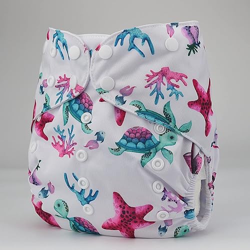 Miniatura 2 de Pañal de tela de 2 a 7 años de edad, bolsillo reutilizable, lavable, para bebés y niños grandes (tortugas de estrella)